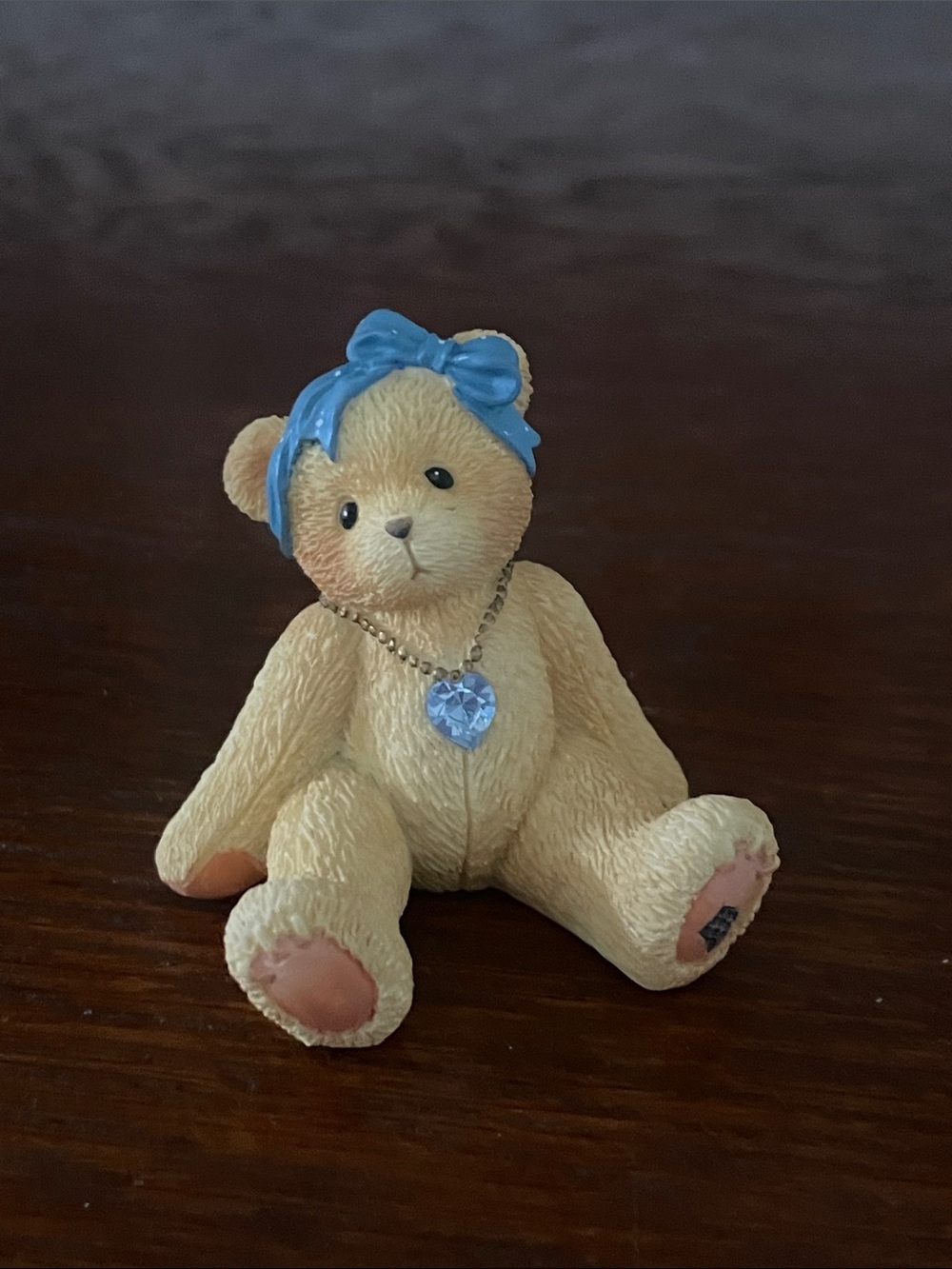 Cherished Teddies Beige birthstone bear - December - turquoise